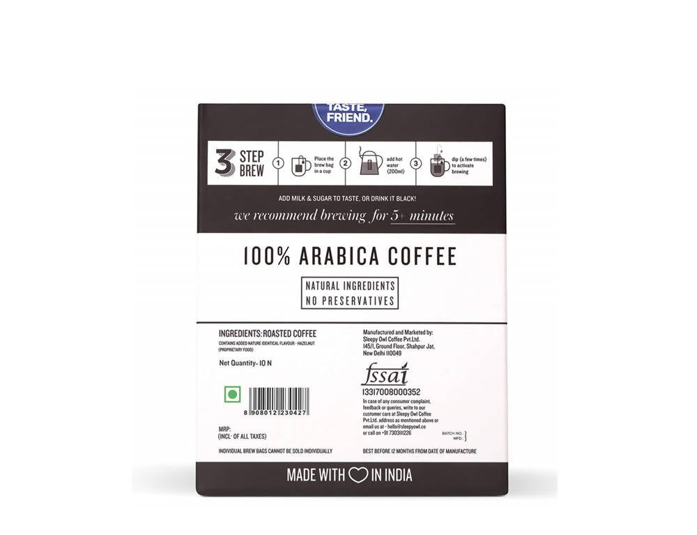 Sleepy Owl Coffee Hazelnut Hot Brew Bags - 10 Bags